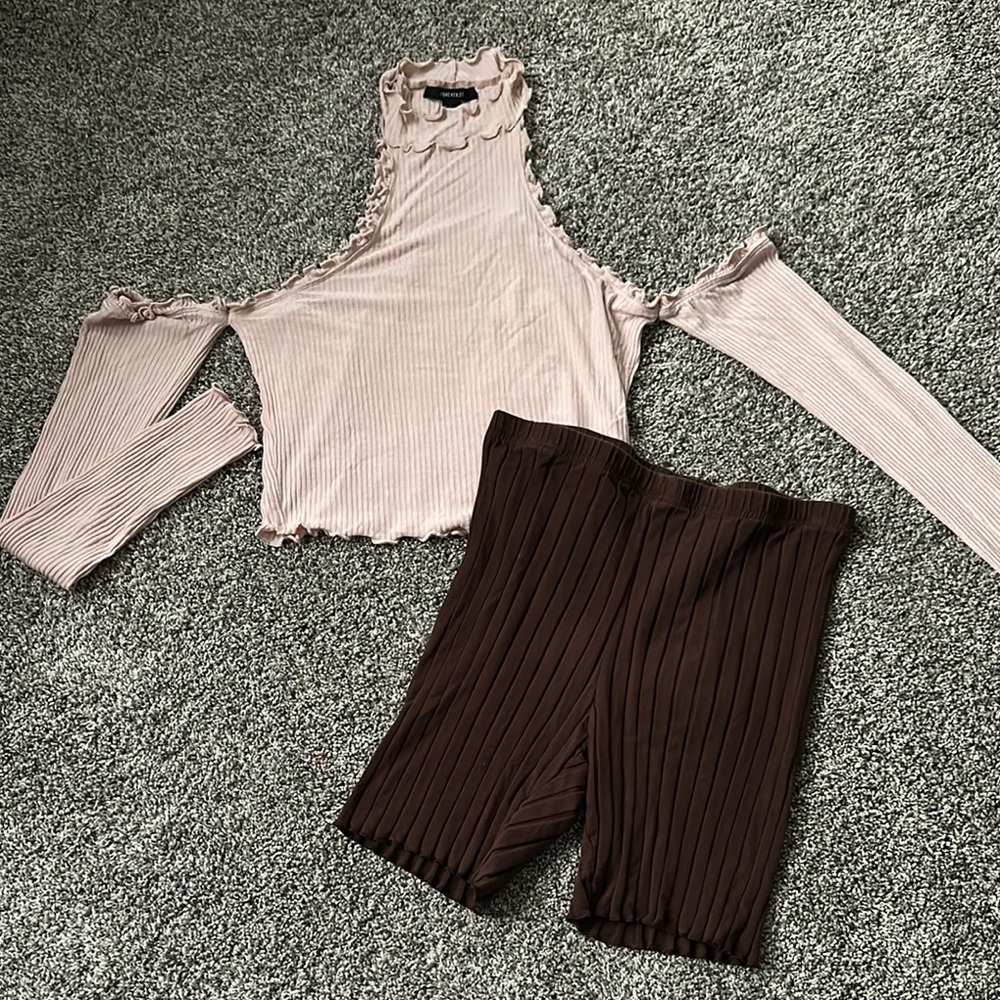Forever 21 Ribbed Pink and Brown Capris